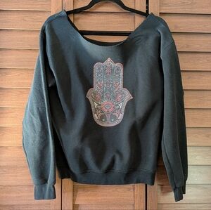 Off The Shoulder Hamsa Black Sweatshirt